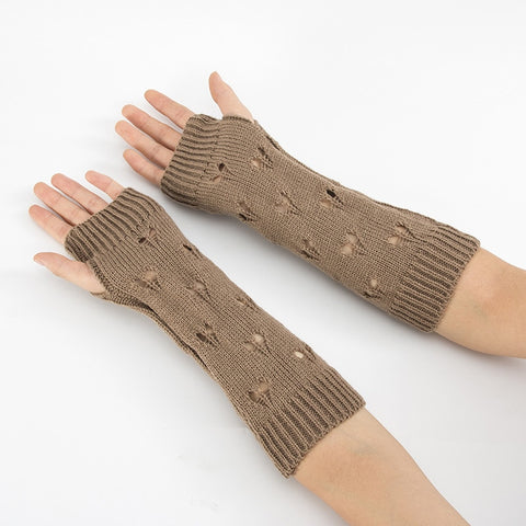 Guantes de mujer con estilo calentador de manos guantes de invierno para mujer brazo tejido de ganchillo corazón hueco manoplas cálidos guantes sin dedos