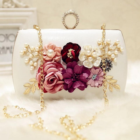 High Quality Luxury Handmade Flowers Evening Bags Brand Dinner Clutch Purse With Chain Flower Banquet Bags