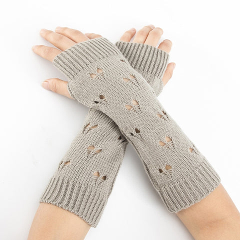 Guantes de mujer con estilo calentador de manos guantes de invierno para mujer brazo tejido de ganchillo corazón hueco manoplas cálidos guantes sin dedos