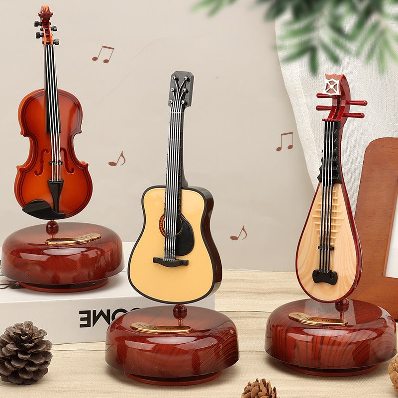 Rotating Music Box Guitar Violin Octave Box Birthday Gift Girls Holiday Gift Living Room Creative Ornaments