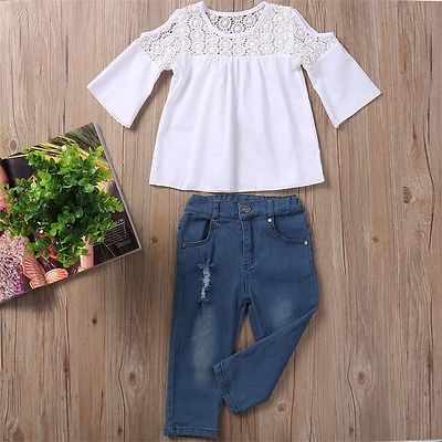 Conjunto de camiseta y pantalones vaqueros de mezclilla para bebés y niñas de verano 