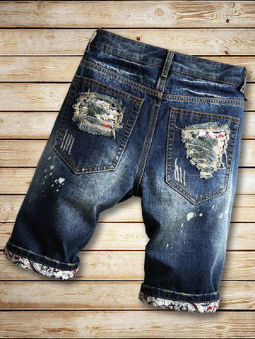 Destroyed Cuffed Faded Wash Denim Shorts