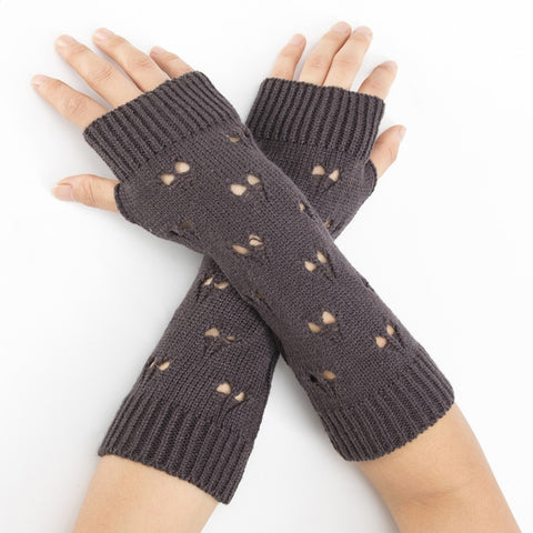 Women Gloves Stylish Hand Warmer Winter Gloves Women Arm Crochet Knitting Hollow Heart Mitten Warm Fingerless Gloves