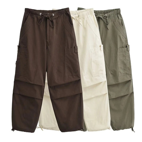 Ins Chaoren pantalones Cargo de paracaídas para mujer, monos deportivos informales de silueta holgada, novedad de otoño 