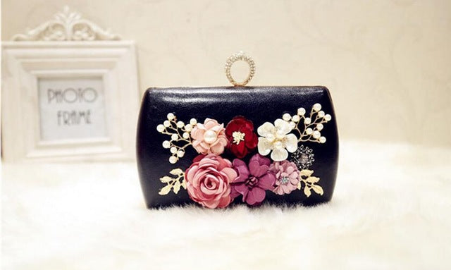 High Quality Luxury Handmade Flowers Evening Bags Brand Dinner Clutch Purse With Chain Flower Banquet Bags