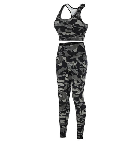 Women Camouflage Printed Sports Suit Fitness Workout Summer Clothes