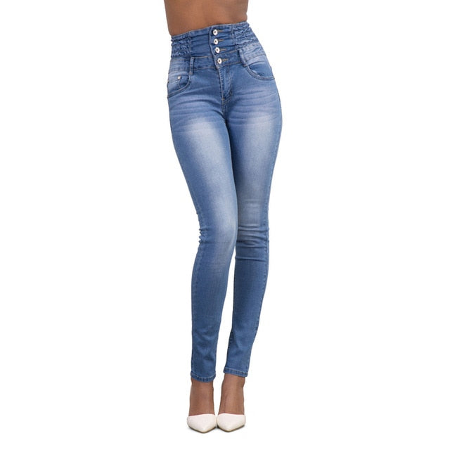 Primavera Verano mujer skinny jeans pantalones de pitillo vaqueros de marca superior pantalones vaqueros elásticos pantalones de cintura alta mujeres pantalones vaqueros de cintura alta