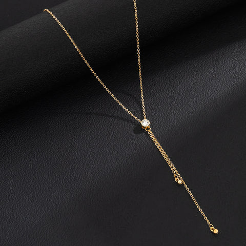 Long temperament Y-shaped adjustable necklace Versatile retro rhinestone chain metal necklace