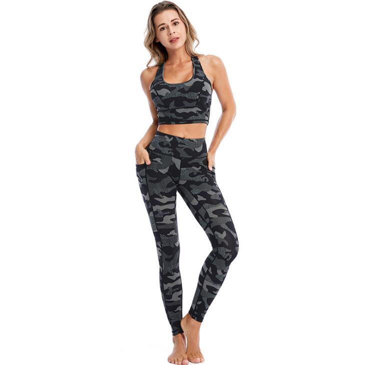 Frauen Camouflage Gedruckt Sport Anzug Fitness Workout Sommer Kleidung