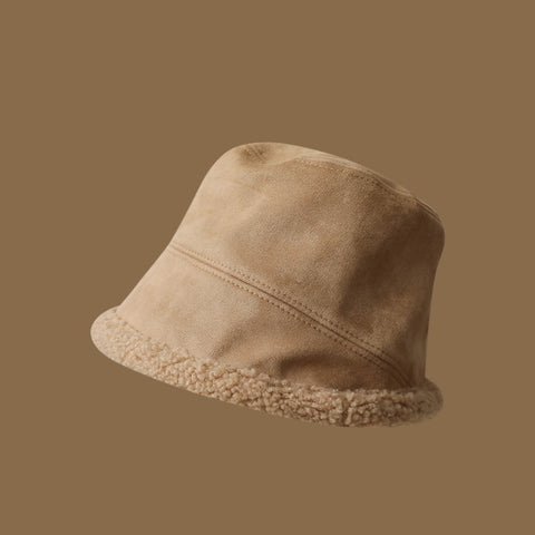 Double-Sided Wear Deerskin Velvet Bucket Hat Girls Autumn And Winter Thickened Lamb's Wool To Prevent Cold Warm