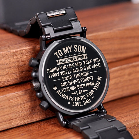 Reloj para hombre con grabado Personal, regalo de cumpleaños familiar gratuito para hijo, papá, marido, relojes de pulsera de cuarzo, reloj de pulsera masculino con logotipo 