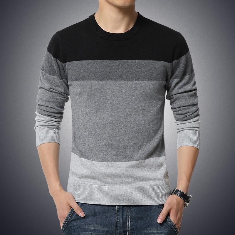 Sweate Casual Pullover Men Autumn Round Neck Patchwork Knitted Brand Male Sweaters