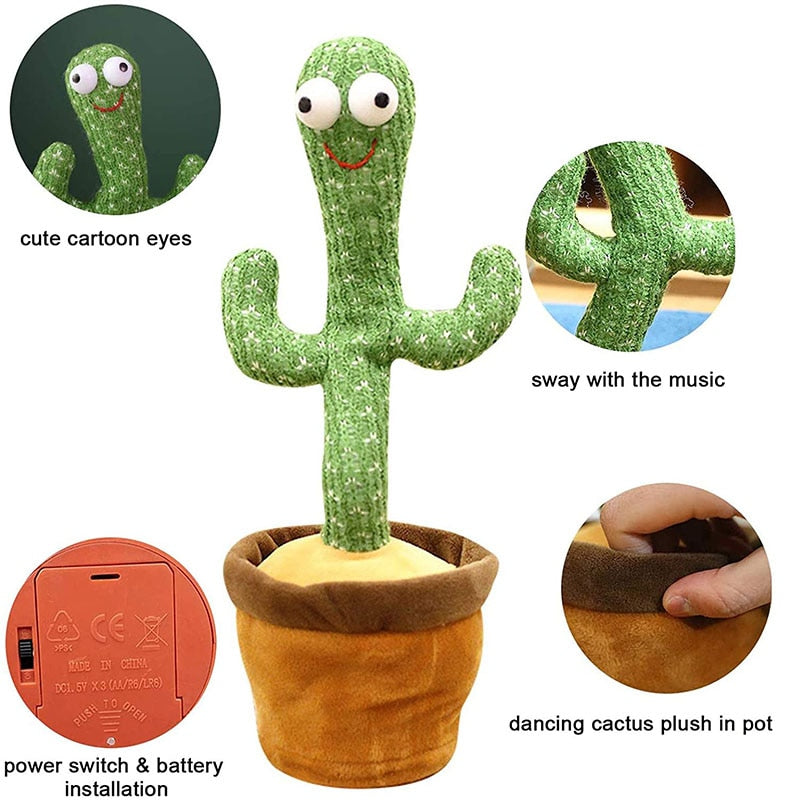 Cactus bailando, juguete de peluche electrónico, muñeco de peluche suave, Cactus para bebés que puede cantar y bailar con voz, juguete interactivo Bled Stark para chico 