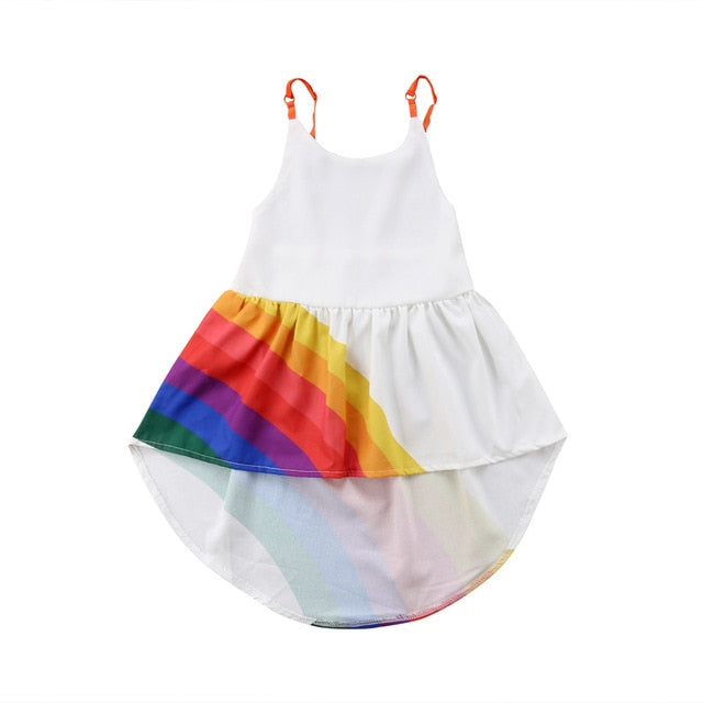 Prinzessin Kleid Kind Baby Mädchen Party Festzug Niedlich Ärmellos Rückenfrei Riemen Regenbogen Strand Tutu Kleider