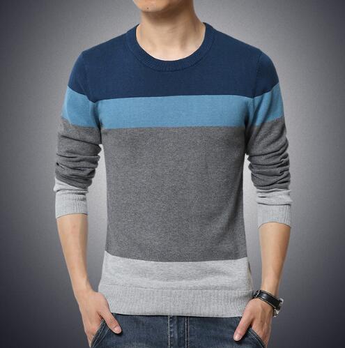 Sweate Casual Pullover Men Autumn Round Neck Patchwork Knitted Brand Male Sweaters