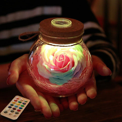 Lámpara LED RGB con atenuador, luz para botella con flor rosa, vacaciones románticas creativas, regalo del Día de San Valentín + control remoto de 16 colores