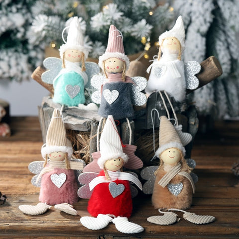 Colgantes navideños de corazón de Ángel de peluche, adornos colgantes decorativos para árbol de Navidad para vacaciones, regalo para niños, decoraciones para el hogar 