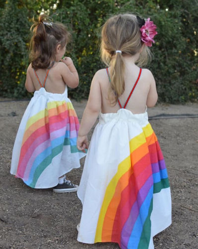 Vestido de princesa para niños y niñas, vestidos de tutú de playa con arco iris, sin mangas, bonitos, desfile de fiesta