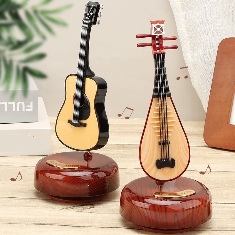 Rotating Music Box Guitar Violin Octave Box Birthday Gift Girls Holiday Gift Living Room Creative Ornaments