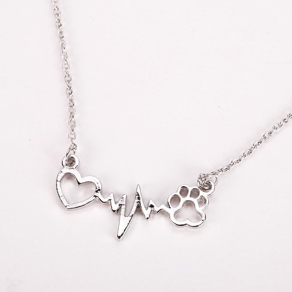 Pets Dogs Footprints Paw Heart Love Chain Pendant Necklace