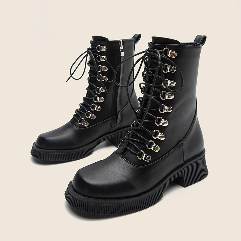 Dickbesohlte Martin-Stiefel für Damen, neue Herbst- und Winter-Kurzstiefel, dicke Absätze, schmale Stiefel, Motorradstiefel 