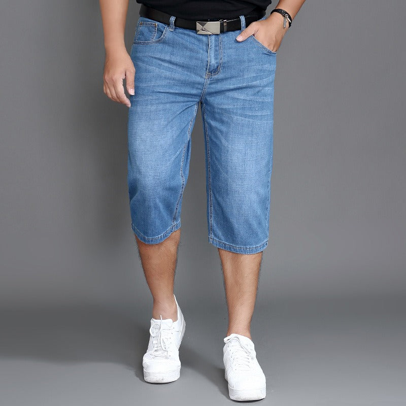 Übergroße Jeans-Shorts, dünne Männer, dicke Männer, vergrößerte Jeans-Shorts, Sommer, dicke Männer, locker sitzende, hoch taillierte Stretch-Jeans 