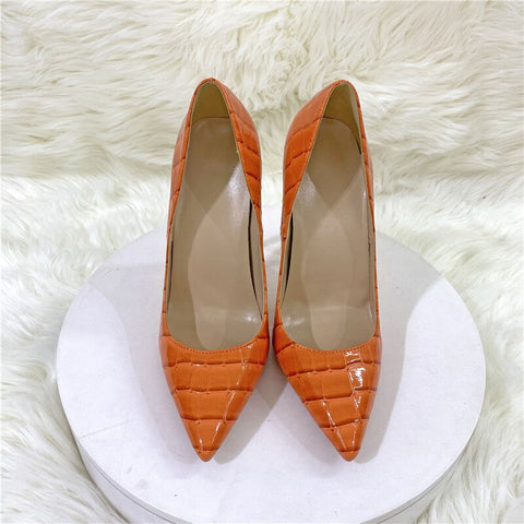 New Orange Snake Pattern High Heels 12Cm Pointed Toe Stiletto Pumps Women's Shoes