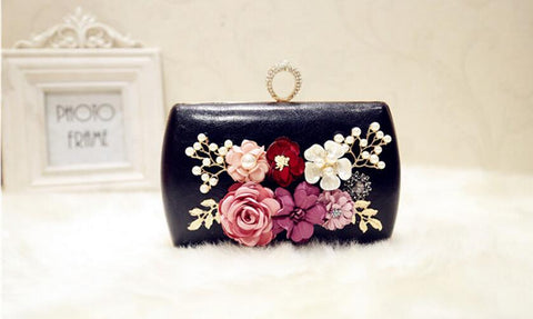 Bolsos de noche de flores hechos a mano de lujo de alta calidad, bolso de mano para cena con cadena, bolsos para banquetes de flores