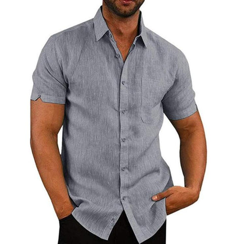 Camisa de manga corta para hombre, cuello de solapa, bolsillos con botones, blusa lisa para hombre, ropa de marca para hombre