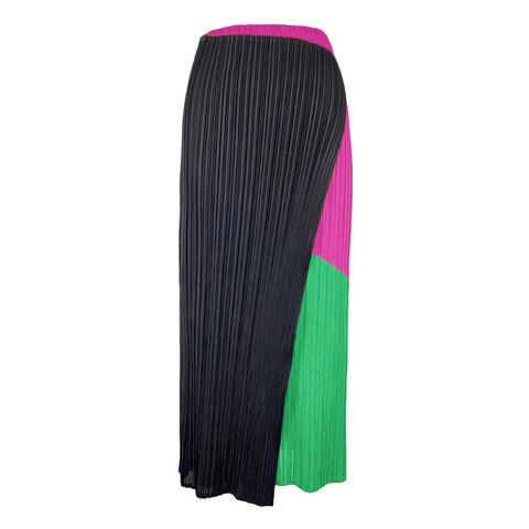 Pleated Skirts Autumn Hit Atchwork Color Long Skirt High Waist One Button Skirt Women Aesthetic Clothes