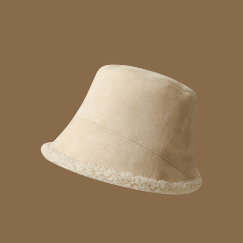 Double-Sided Wear Deerskin Velvet Bucket Hat Girls Autumn And Winter Thickened Lamb's Wool To Prevent Cold Warm