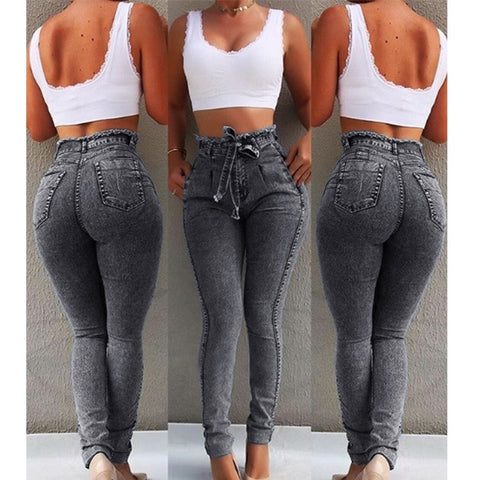 High Waist streetwear Bandage Denim Plus Size Jeans