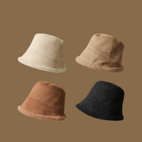 Double-Sided Wear Deerskin Velvet Bucket Hat Girls Autumn And Winter Thickened Lamb's Wool To Prevent Cold Warm