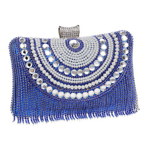 Rhinestones Tassel Clutch Diamonds Beaded Metal Evening Bags Chain Shoulder Messenger Purse Evening Bags For Wedding Bag