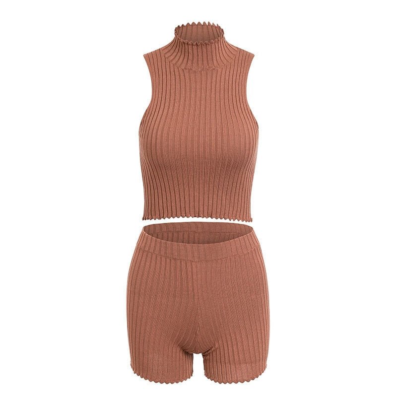 Sexy knitting two-piece suit playsuit rompers Women streetwear bodycon top playsuit Summer elegant soft short rompers