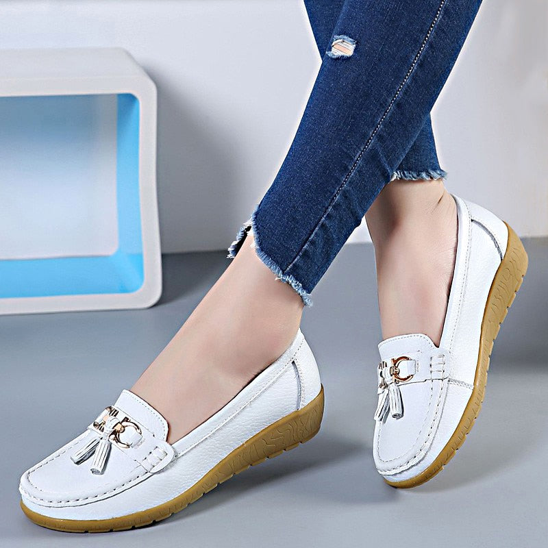 Spring Flats Women Shoes Loafers Genuine Leather Women Flats Slip On Women's Loafers Female Moccasins Shoes