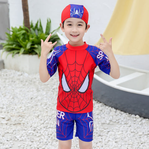 Traje de baño para niños, bañadores para niños y estudiantes, protector solar dividido, traje de baño de talla grande para bebé, traje de baño de tres piezas de Spiderman 