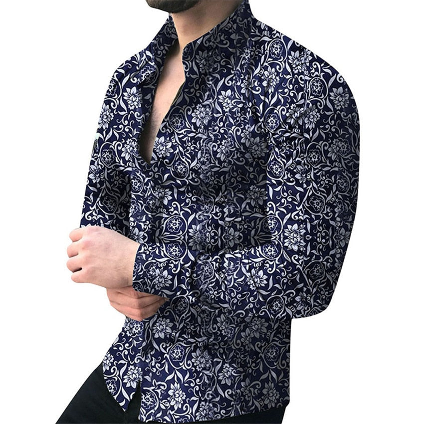 Camisa de manga larga para hombre, blusa Floral para hombre, camisas casuales, camisas de verano y otoño, ropa hawaiana para hombre, camisa masculina 