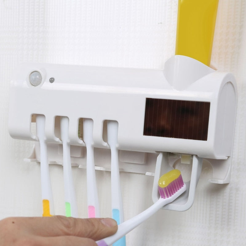 Soporte de pared para cepillos de dientes, exprimidor inteligente de pasta dental para baño, inodoro, desinfección automática, accesorios de baño