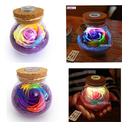 LED RGB Dimmer Lamp Bulb Rose Flower Bottle Light Creative Romantic Holiday Valentine's Day Gift +16 Colors Remote