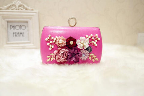 High Quality Luxury Handmade Flowers Evening Bags Brand Dinner Clutch Purse With Chain Flower Banquet Bags