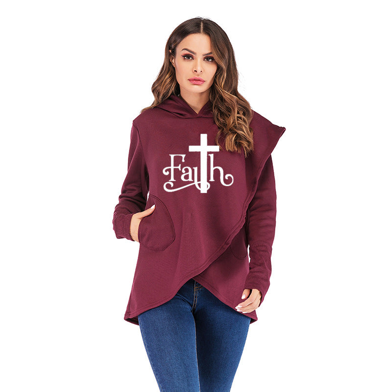 Large Size Faith Print Sweatshirt Hoodies