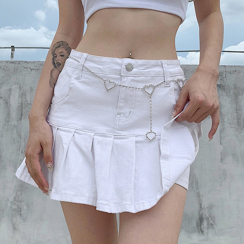 Harajuku Punk Y2K Denim Mini Pleated Skirt Ladies Summer High Waist Jeans Shorts Skirts Women Ruffles Fashion Korean