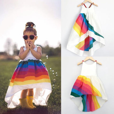 Prinzessin Kleid Kind Baby Mädchen Party Festzug Niedlich Ärmellos Rückenfrei Riemen Regenbogen Strand Tutu Kleider