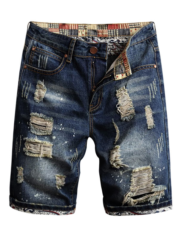 Destroyed Cuffed Faded Wash Denim Shorts