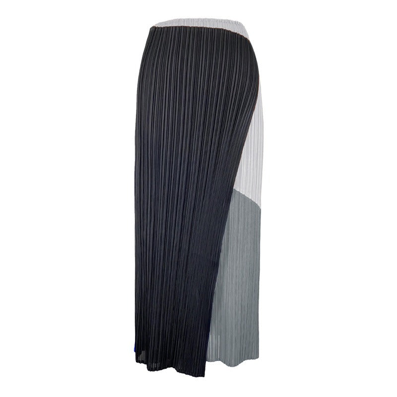 Pleated Skirts Autumn Hit Atchwork Color Long Skirt High Waist One Button Skirt Women Aesthetic Clothes