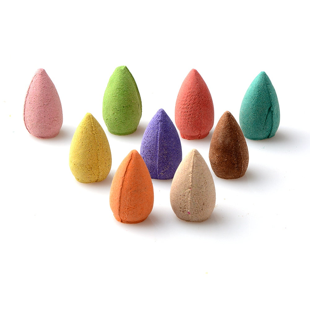 50PCS Floral Incense Cone With Tray Colorful Fragrance Scent Tower Incense Mixed Scent Aromatherapy Fresh Air Aroma Spice