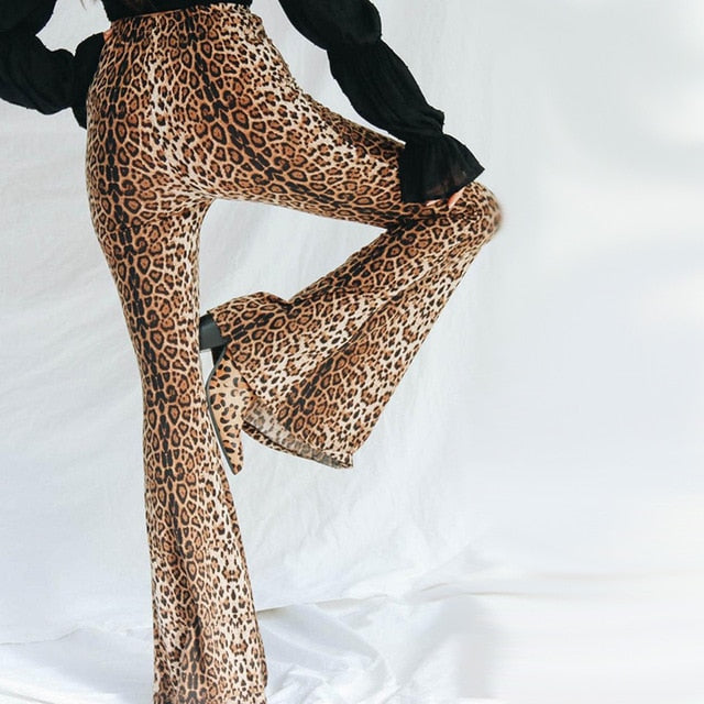 Pantalones acampanados con estampado de leopardo de invierno para mujer, pantalones de cintura alta con estampado Animal a la moda, ropa de calle sexi, pantalones para mujer