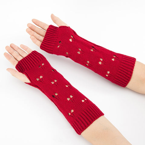 Guantes de mujer con estilo calentador de manos guantes de invierno para mujer brazo tejido de ganchillo corazón hueco manoplas cálidos guantes sin dedos