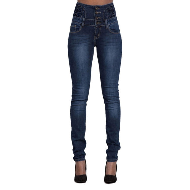 Primavera Verano mujer skinny jeans pantalones de pitillo vaqueros de marca superior pantalones vaqueros elásticos pantalones de cintura alta mujeres pantalones vaqueros de cintura alta